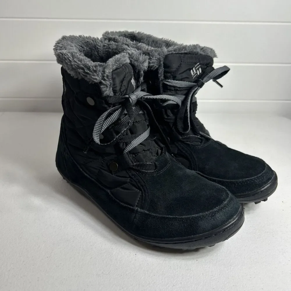 Columbia Boots Women’s Size 8 Black Shorty Suede Quilted Omni Heat Waterproof
